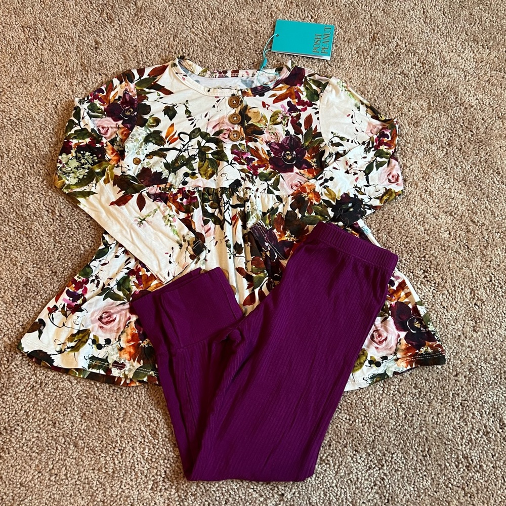 Posh Peanut Corinne peplum top and leggings set 5T